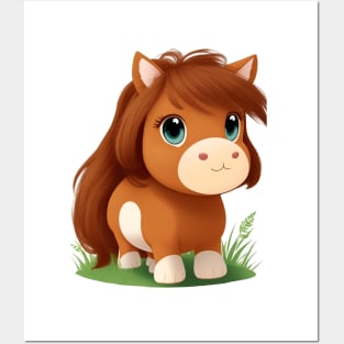 Cute Brown Horse Cartoon Posters and Art